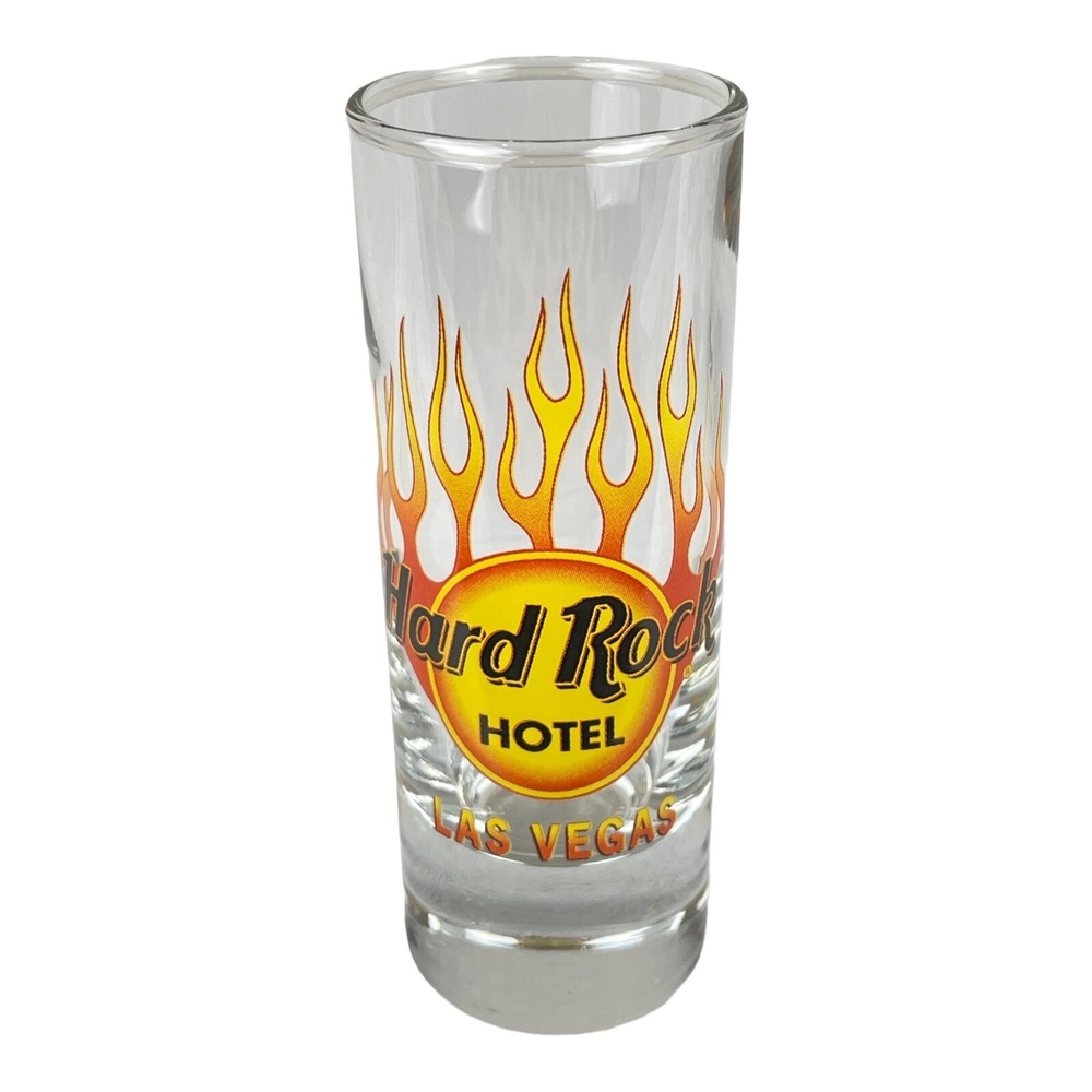 Hard Rock Cafe Las Vegas Shot Glass 4" Flames Barware Souvenir Collectible